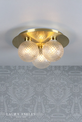 Laura Ashley Prague 3lt Flush Bathroom Light Glass Satin Brass IP44